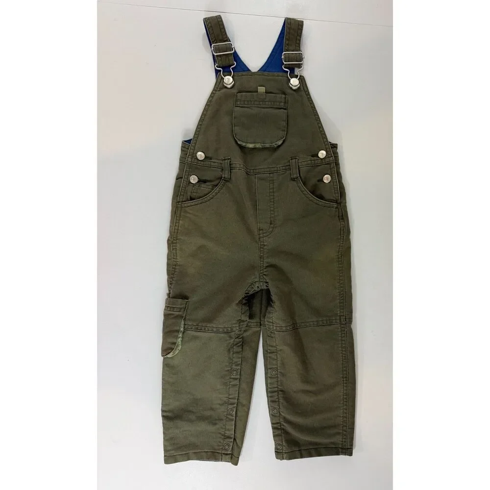 Gymboree Toddler Overalls Olive Green Lined Utility Carpenter Snap Leg 18-24 Mos